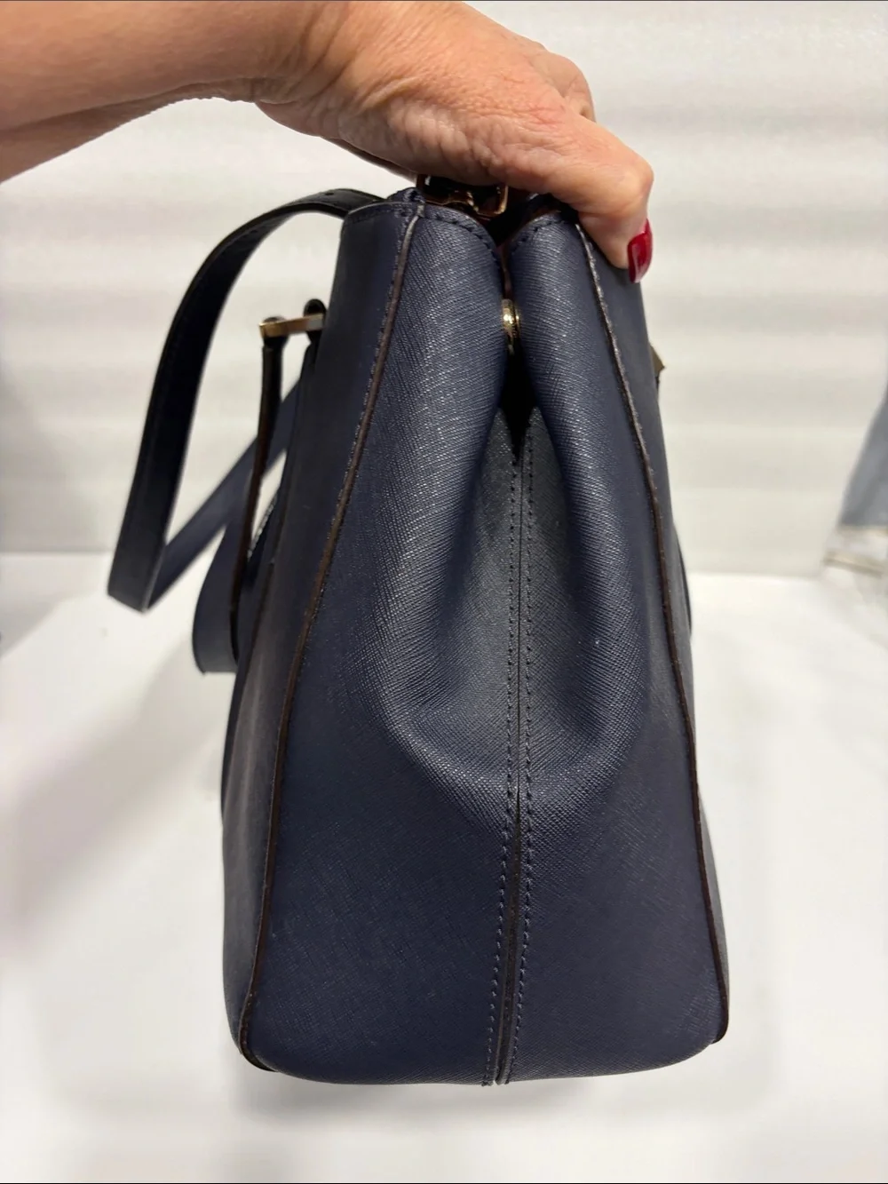 kate spade Navy Structured Satchel with Top Handles and Detachable Strap